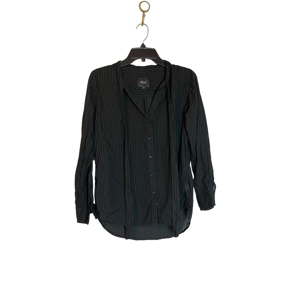 RAILS Women's Tie-Neck Shirt Size Small Black Semisheer Striped Button Front Top